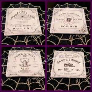 4pc Halloween Apothecary Witches Brew Potions Salad Appetizer Dessert Plate Set
